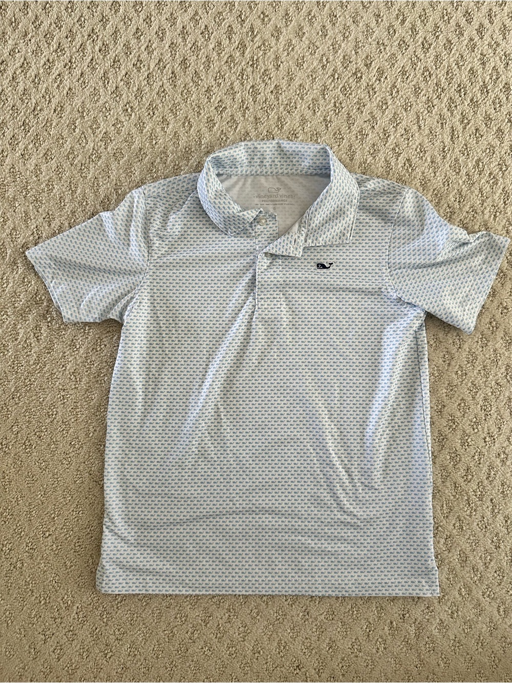 Vineyard Vines Boys Performance Polo Shirt Blue Whale Print White Size 6